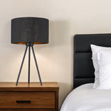 22" Black Metal Tripod Table Lamp With Black Drum Shade - Homeroots