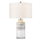 25" Black and White Ceramic Column Lamp With White Drum Shade - Homeroots - Flyclothing LLC