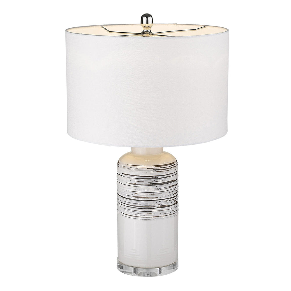 25" Black and White Ceramic Column Lamp With White Drum Shade - Homeroots - Flyclothing LLC