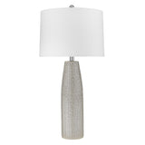 33" Light Gray Ceramic Table Lamp With White Drum Shade - Homeroots - Flyclothing LLC