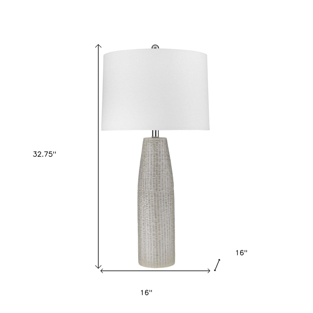 33" Light Gray Ceramic Table Lamp With White Drum Shade - Homeroots - Flyclothing LLC