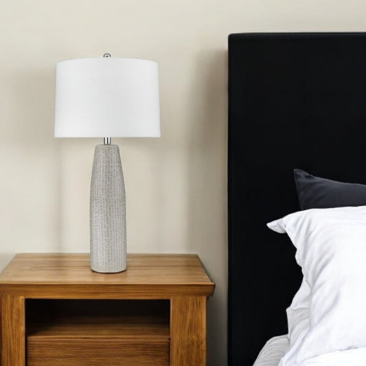 33" Light Gray Ceramic Table Lamp With White Drum Shade - Homeroots