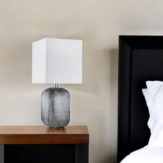 25" Blue and Gray Ceramic Table Lamp With White Square Shade - Homeroots