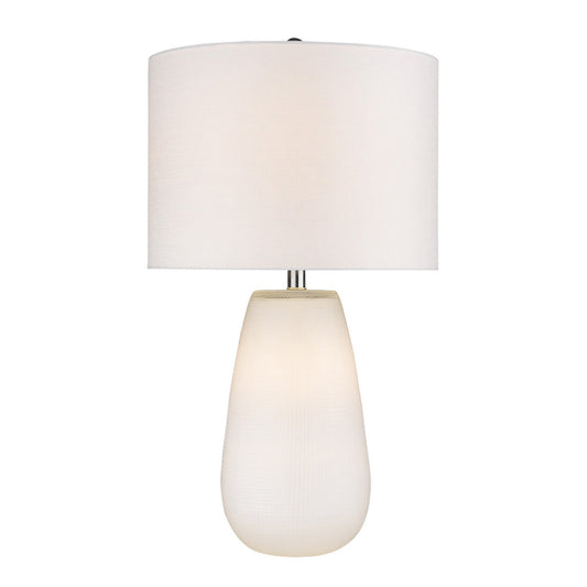 28" White Glass Table Lamp With White Drum Shade - Homeroots