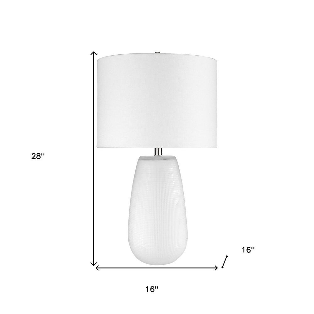 28" White Glass Table Lamp With White Drum Shade - Homeroots - Flyclothing LLC