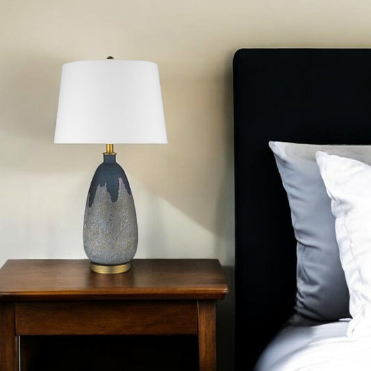 30" Teal Blue Concrete Table Lamp With Cream Empire Shade - Homeroots