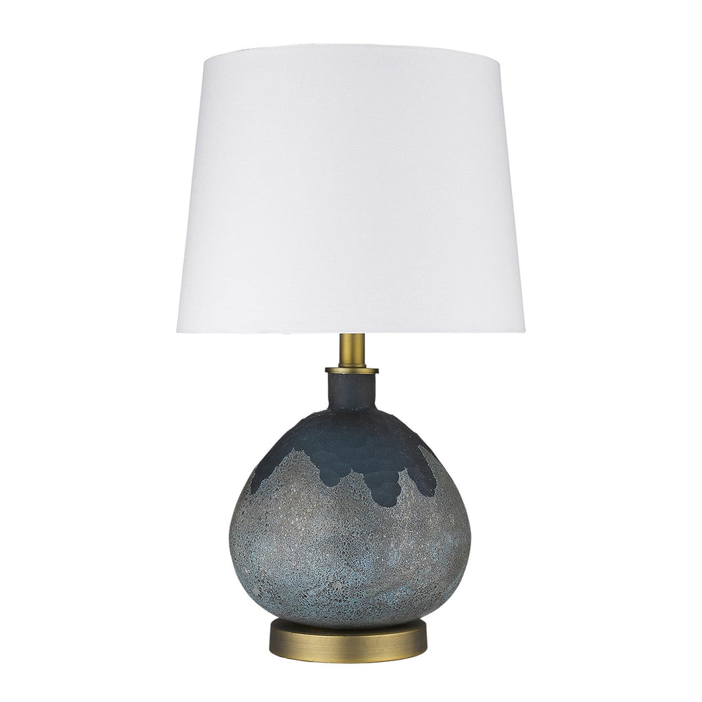 22" Teal Blue Concrete Gourd Table Lamp With Cream Empire Shade - Homeroots