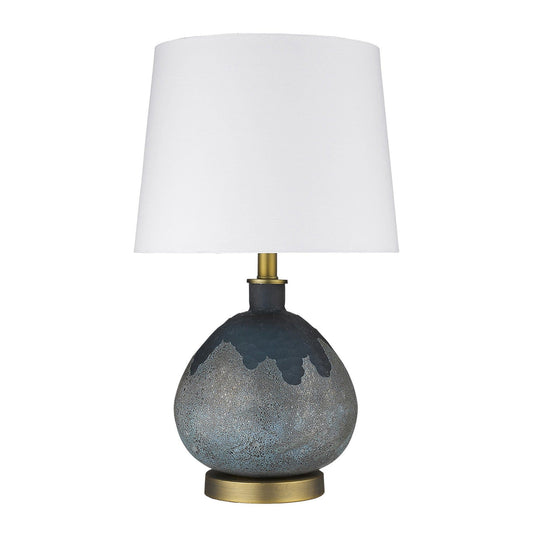 22" Teal Blue Concrete Gourd Table Lamp With Cream Empire Shade - Homeroots