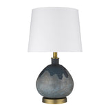 22" Teal Blue Concrete Gourd Table Lamp With Cream Empire Shade - Homeroots