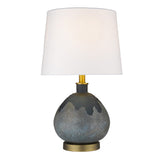 22" Teal Blue Concrete Gourd Table Lamp With Cream Empire Shade - Homeroots