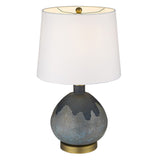 22" Teal Blue Concrete Gourd Table Lamp With Cream Empire Shade - Homeroots