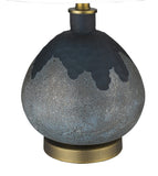 22" Teal Blue Concrete Gourd Table Lamp With Cream Empire Shade - Homeroots