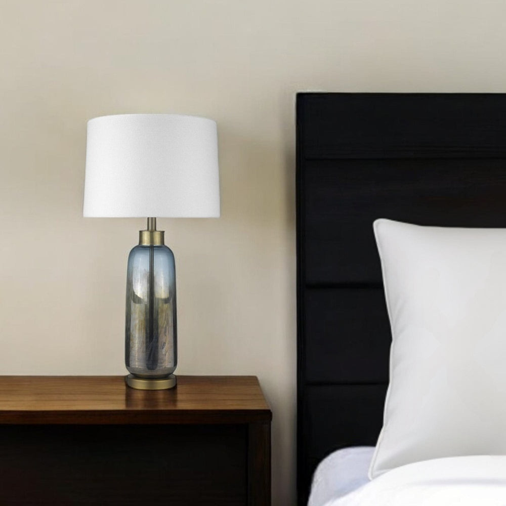 31" Steel Blue Glass Table Lamp With White Empire Shade - Homeroots - Flyclothing LLC