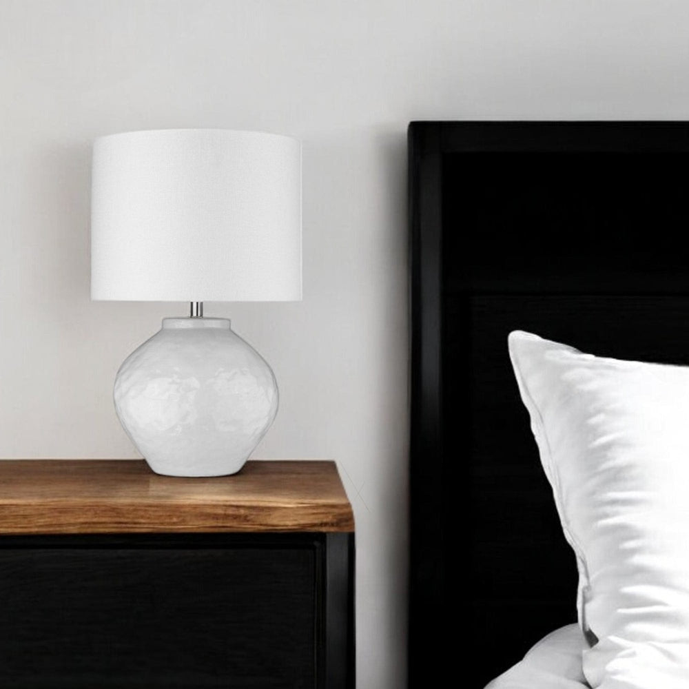 26" White Ceramic Table Lamp With White Drum Shade - Homeroots - Flyclothing LLC