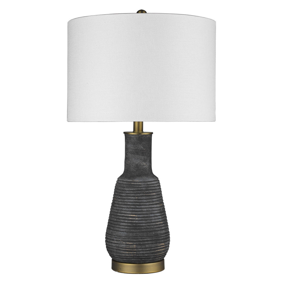 26" Gray and Gold Ceramic Column Lamp With White Drum Shade - Homeroots - Flyclothing LLC