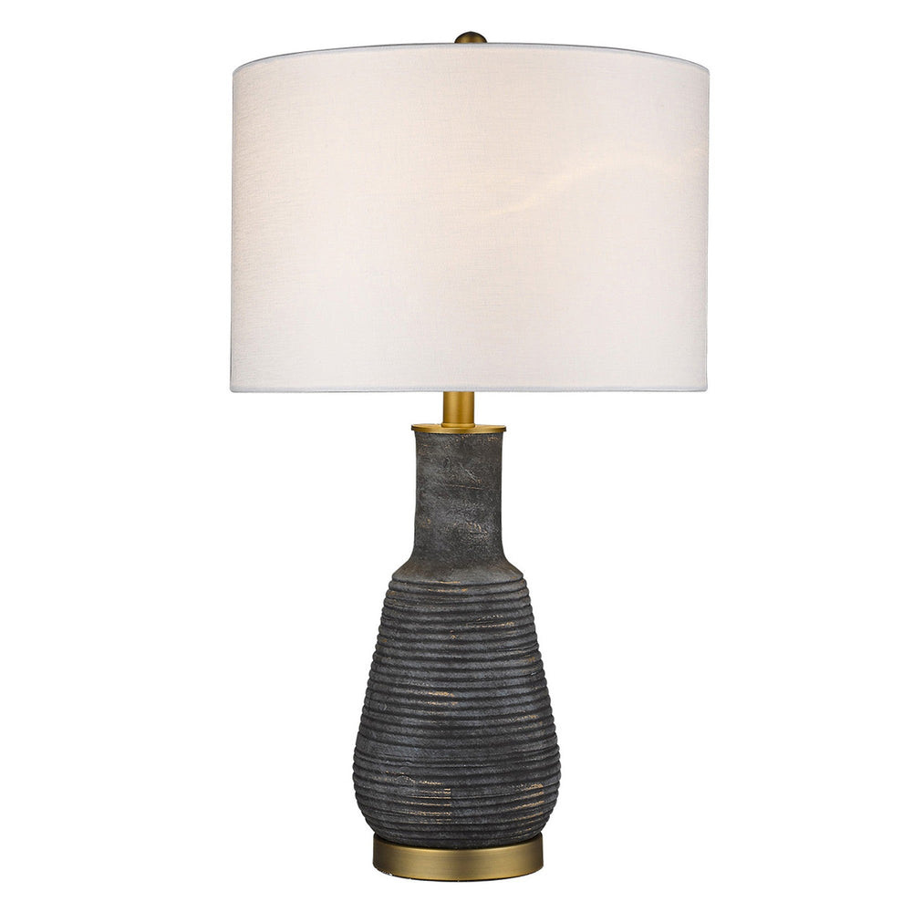 26" Gray and Gold Ceramic Column Lamp With White Drum Shade - Homeroots - Flyclothing LLC