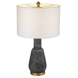 26" Gray and Gold Ceramic Column Lamp With White Drum Shade - Homeroots - Flyclothing LLC