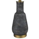 26" Gray and Gold Ceramic Column Lamp With White Drum Shade - Homeroots - Flyclothing LLC