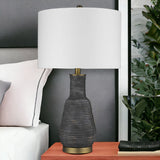 26" Gray and Gold Ceramic Column Lamp With White Drum Shade - Homeroots - Flyclothing LLC