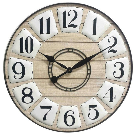24" Circle Black and White Wood Analog Wall Clock - Homeroots
