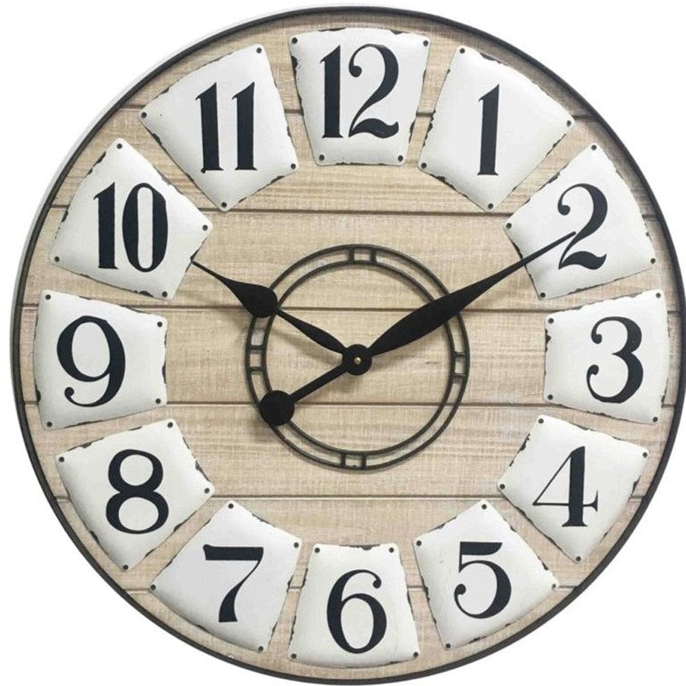 24" Circle Black and White Wood Analog Wall Clock - Homeroots - Flyclothing LLC