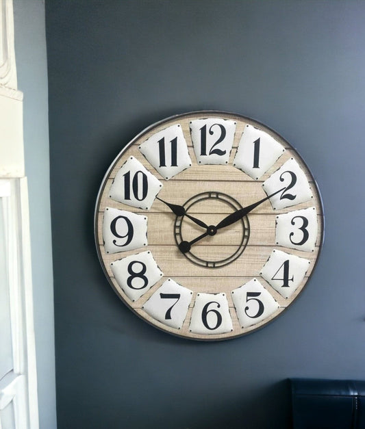 24" Circle Black and White Wood Analog Wall Clock - Homeroots