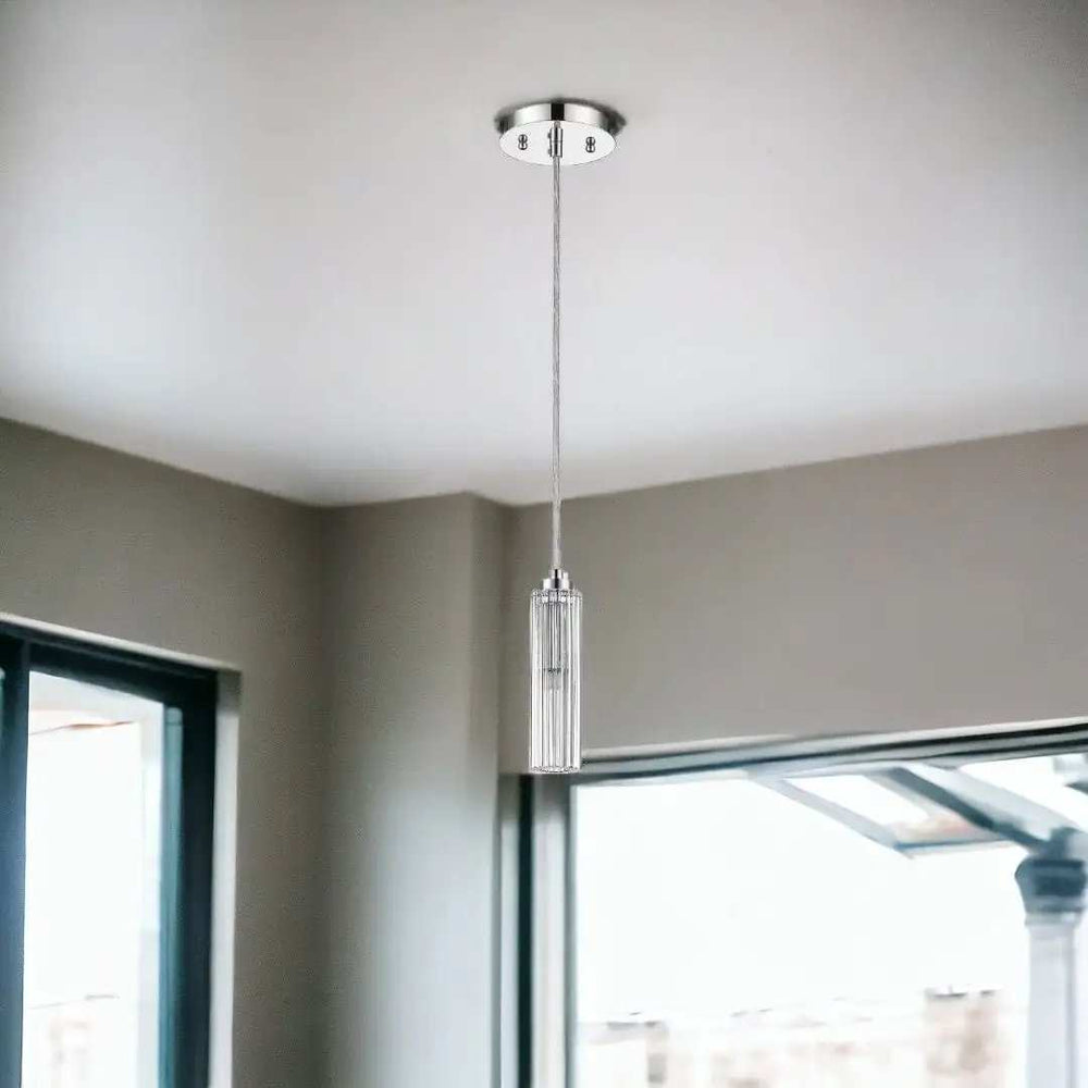 Solo 1-Light Polished Chrome Pendant With Multi-Faceted Round Crystal Shade - Homeroots - Flyclothing LLC