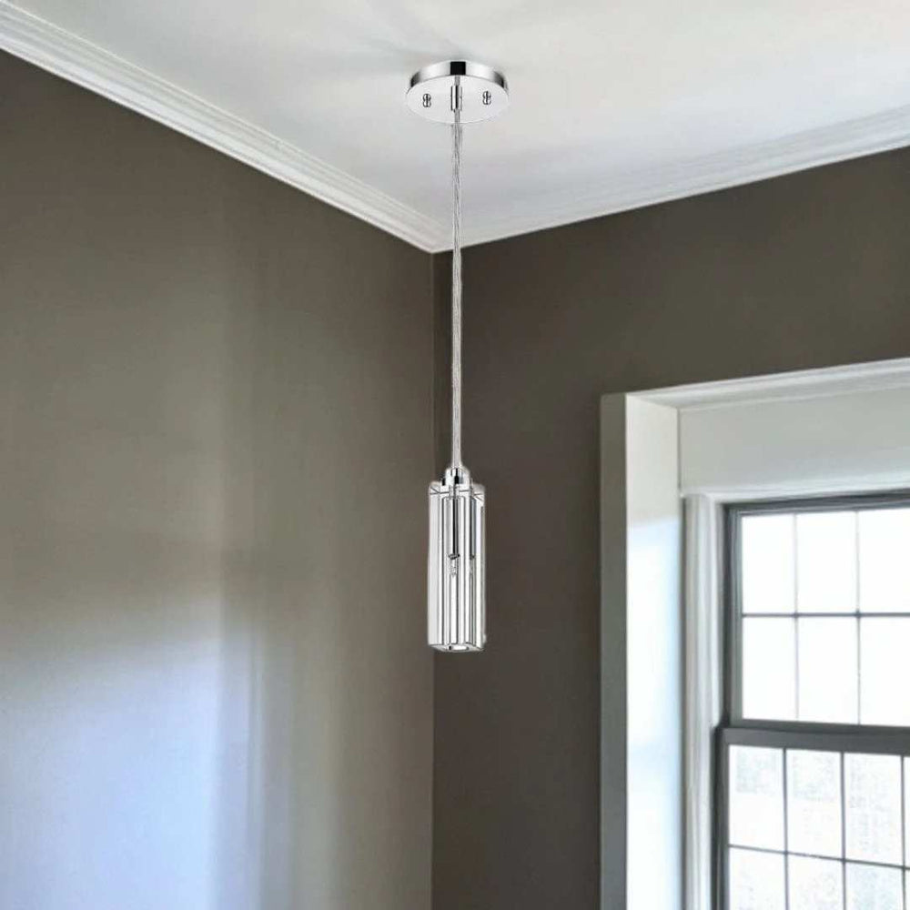 Solo 1-Light Polished Chrome Pendant With Square 4-Sided Cut Crystal Shade - Homeroots - Flyclothing LLC