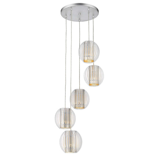Five Light Acrylic and Steel Shade Hanging Globe Light - Homeroots - Flyclothing LLC