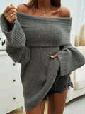 Off-Shoulder Extra-Long Sleeve Sweater - Trendsi - Flyclothing LLC