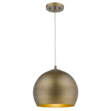 Latitude 1-Light Hand Painted Antique Gold Pendant With Gold Interior Shade - Homeroots - Flyclothing LLC
