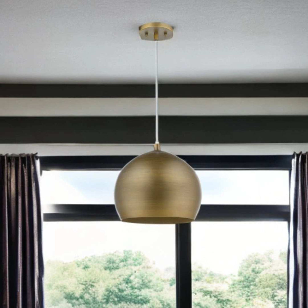 Latitude 1-Light Hand Painted Antique Gold Pendant With Gold Interior Shade - Homeroots - Flyclothing LLC