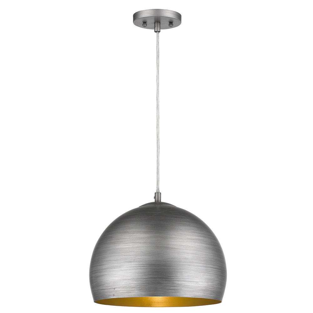 Latitude 1-Light Hand Painted Weathered Pewter Pendant With Gold Interior Shade (13.75") - Homeroots - Flyclothing LLC