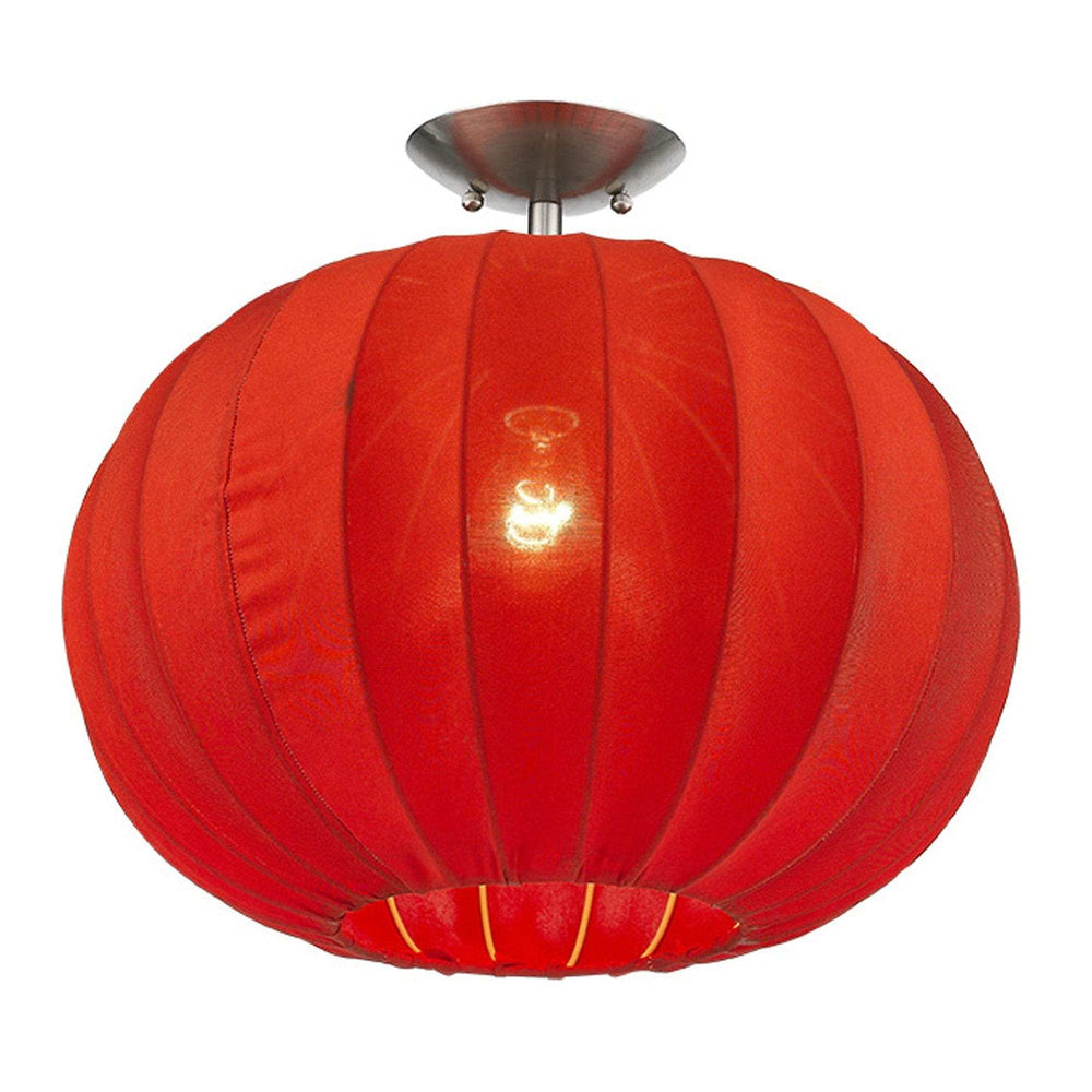Shanghai 1-Light Brushed Nickel Pendant With Sheer Red Ribbon Shade - Homeroots - Flyclothing LLC