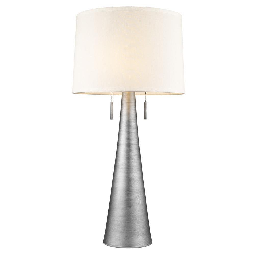 34" Silver Metal Two Light Table Lamp With White Empire Shade - Homeroots - Flyclothing LLC