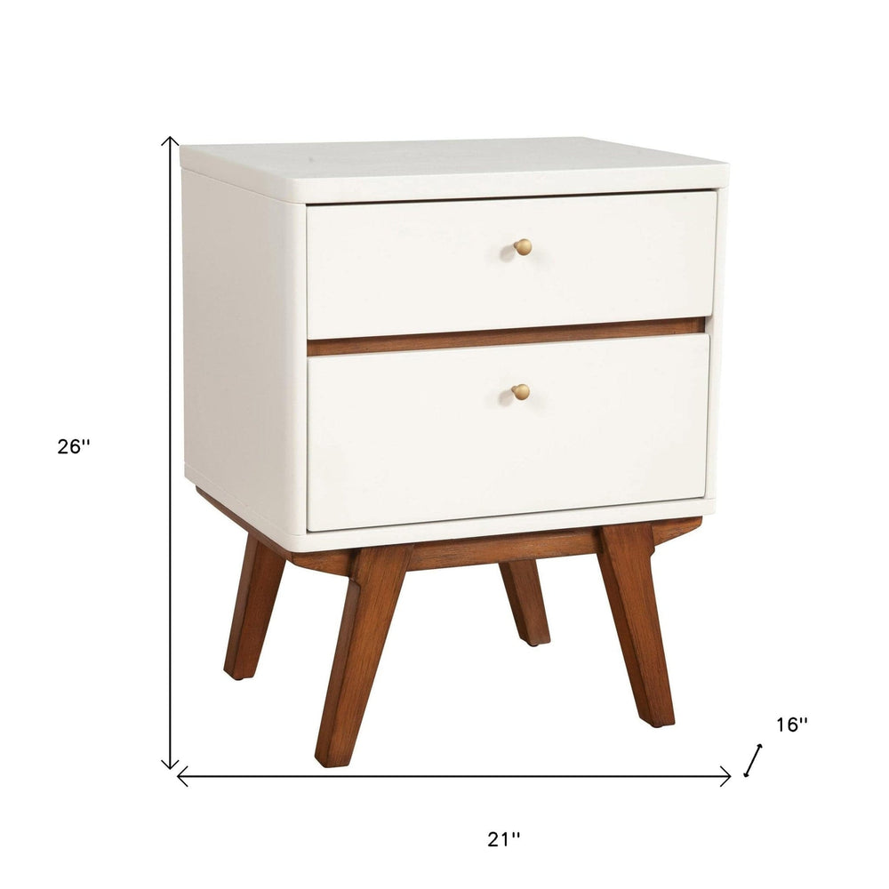 26" White Two Drawer Wood Nightstand - Homeroots - Flyclothing LLC