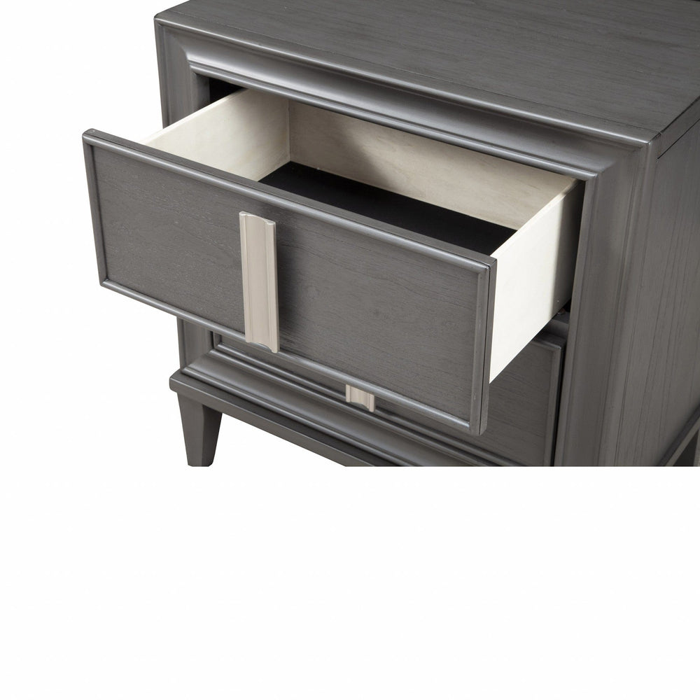 29" Dark Gray Two Drawer Contemporary Wood Nightstand - Homeroots - Flyclothing LLC