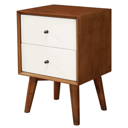 Brown and White Century Modern Wood 2 Drawer Nightstand - Homeroots - Flyclothing LLC