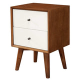 Brown and White Century Modern Wood 2 Drawer Nightstand - Homeroots - Flyclothing LLC
