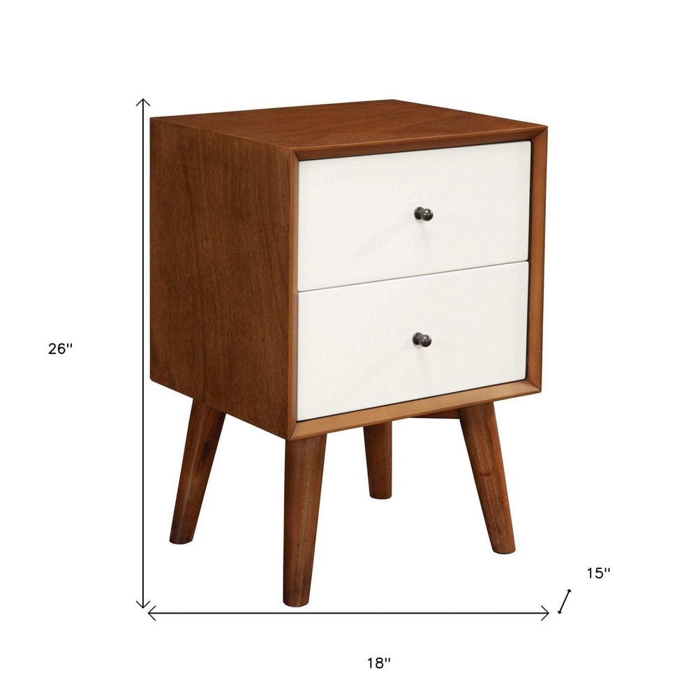 Brown and White Century Modern Wood 2 Drawer Nightstand - Homeroots - Flyclothing LLC