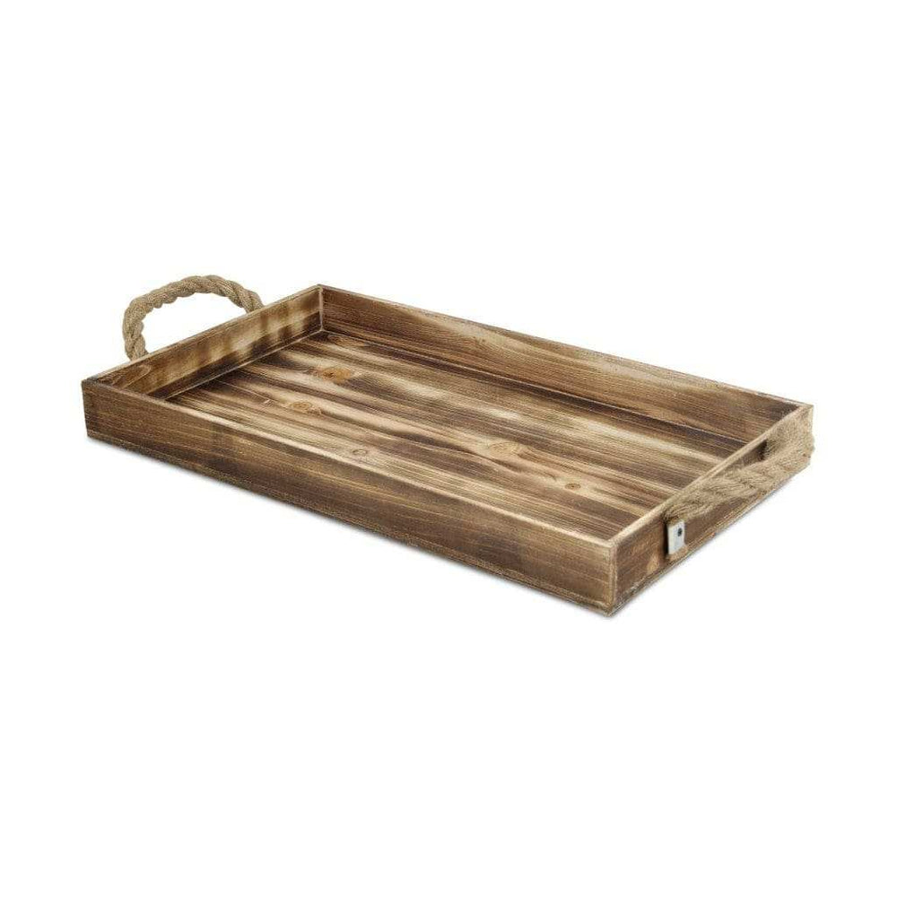 Brown Wooden Tray with Rope Handles - Homeroots - Flyclothing LLC