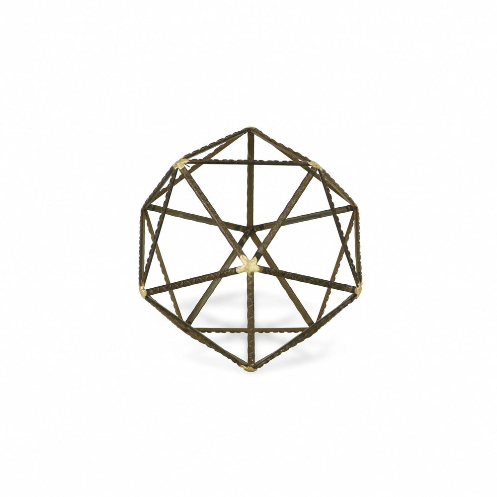 8" Brown and Gold Metal Hand Painted Geometric Orb Tabletop Sculpture - Homeroots