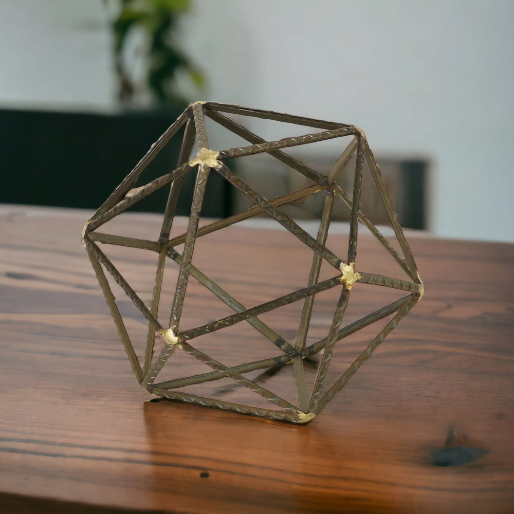 8" Brown and Gold Metal Hand Painted Geometric Orb Tabletop Sculpture - Homeroots