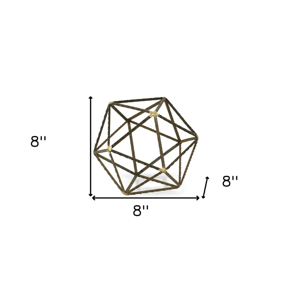 8" Brown and Gold Metal Hand Painted Geometric Orb Tabletop Sculpture - Homeroots