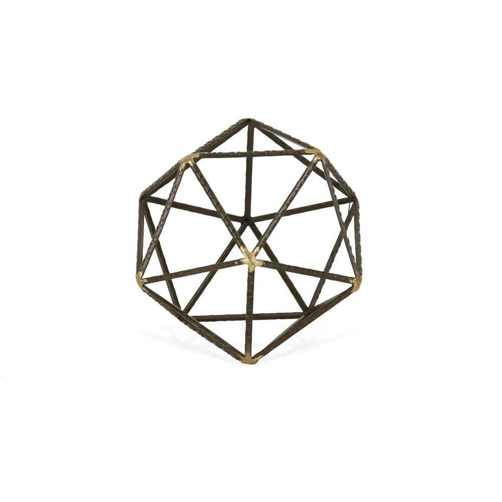 6" Brown and Gold Metal Hand Painted Geometric Orb Tabletop Sculpture - Homeroots