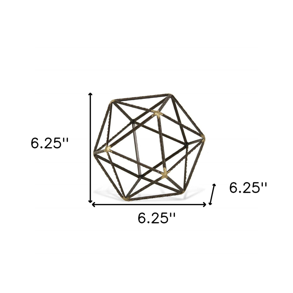 6" Brown and Gold Metal Hand Painted Geometric Orb Tabletop Sculpture - Homeroots