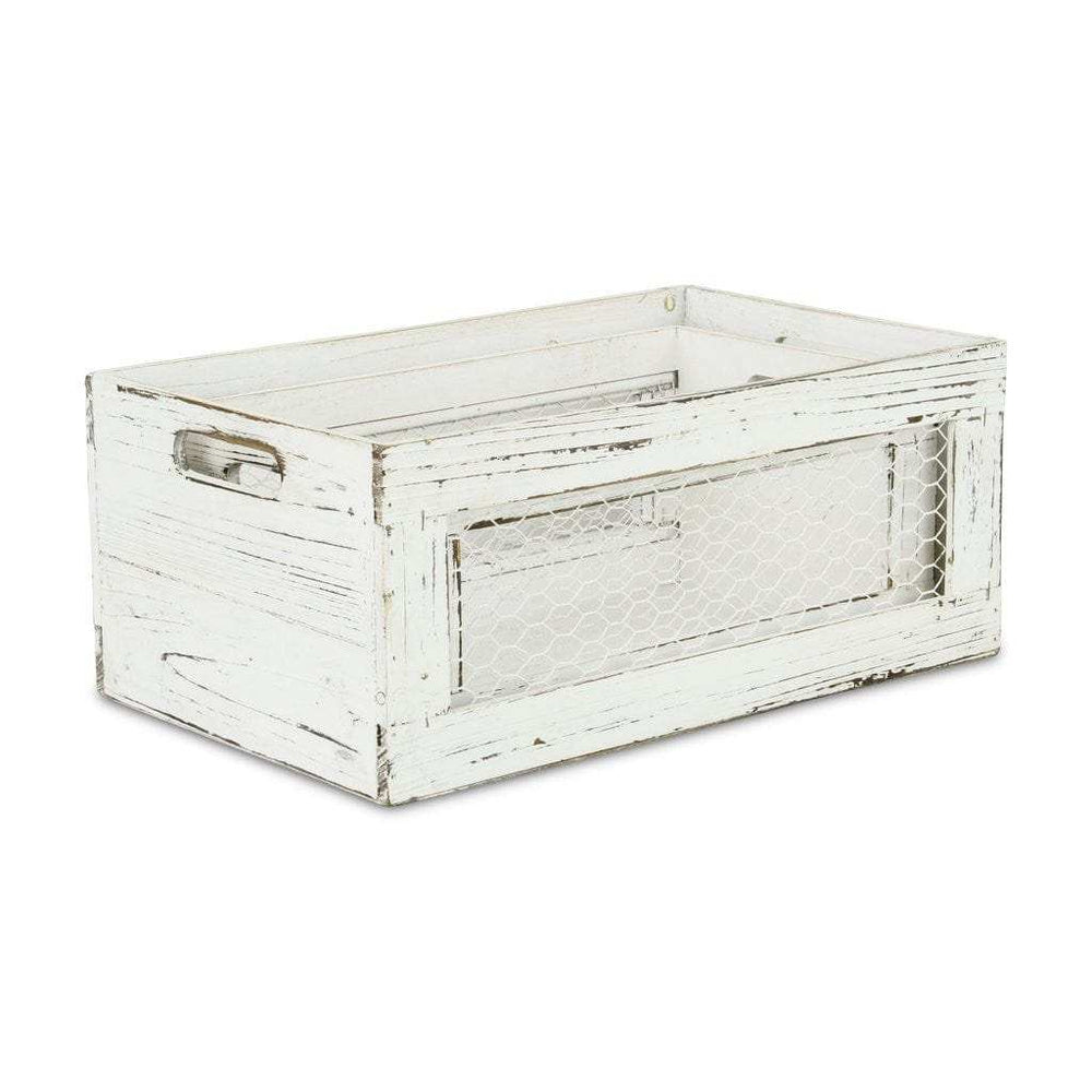 Set of Two Rustic Whitewash Chicken Wire Sides Wooden Crates - Homeroots - Flyclothing LLC