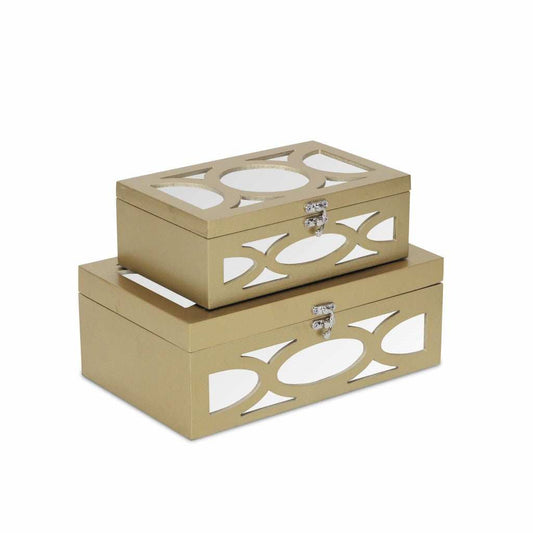 Set of Two Gold Oval Scroll Mirror Jewelry Storage Boxes - Homeroots - Flyclothing LLC