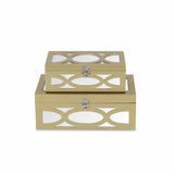 Set of Two Gold Oval Scroll Mirror Jewelry Storage Boxes - Homeroots - Flyclothing LLC