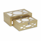 Set of Two Gold Oval Scroll Mirror Jewelry Storage Boxes - Homeroots - Flyclothing LLC